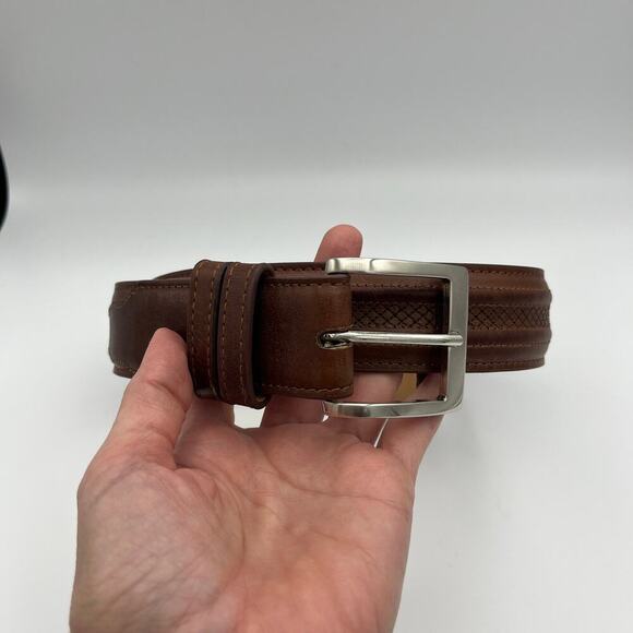 JRC & Sons Men's Brown Bovine Leather Belt Silver Tone Buckle Size 32 - Picture 4 of 10